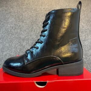 Brand New Journee Vienna Womens 6 Black Faux Leather Ankle Lace Up Boots Booties